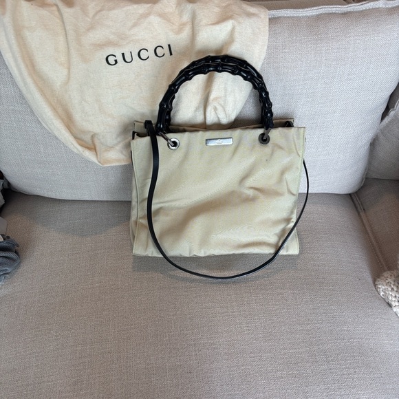 Gucci Bamboo Tom Ford Bag NWOT Canvas Tote Bag with Black Handles - Picture 1 of 11